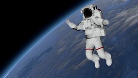 Astronaut Spacewalk, Astronaut shows thumbs up in the open space.  revolving over earths atmosphere. Elements of this video furnished by NASA.