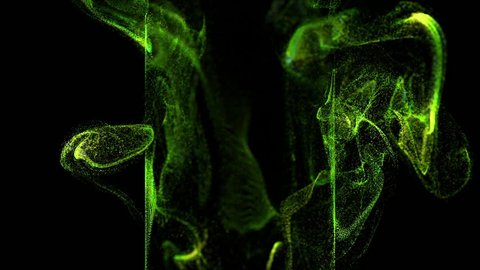 4k luminous particles move in liquid flow and stumble upon a force field in the center of frame pushing apart particles, place for text or a logo. Luma matte Green 1
