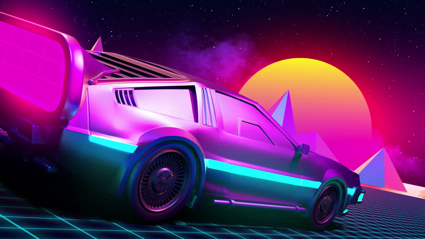 Car Future Retrowave Style Back Stock Footage Video (100% Royalty-free