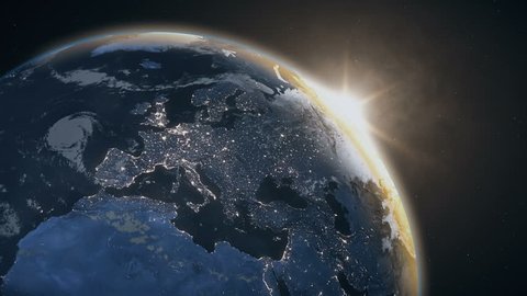 Spectacular dawn from space, rising sun over Eastern Hemisphere, 4K footage, more options in my portfolio
