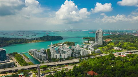sunny day singapore city famous bay living complex aerial panorama 4k timelapse