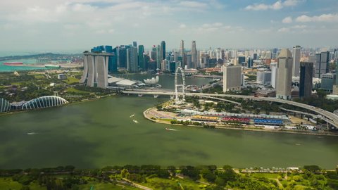 singapore city sunny day flight over marina bay aerial panorama 4k timelapse
