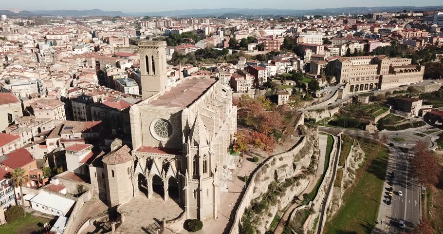 Above view Collegiate Basilica of Santa Maria in Manresa, Spain