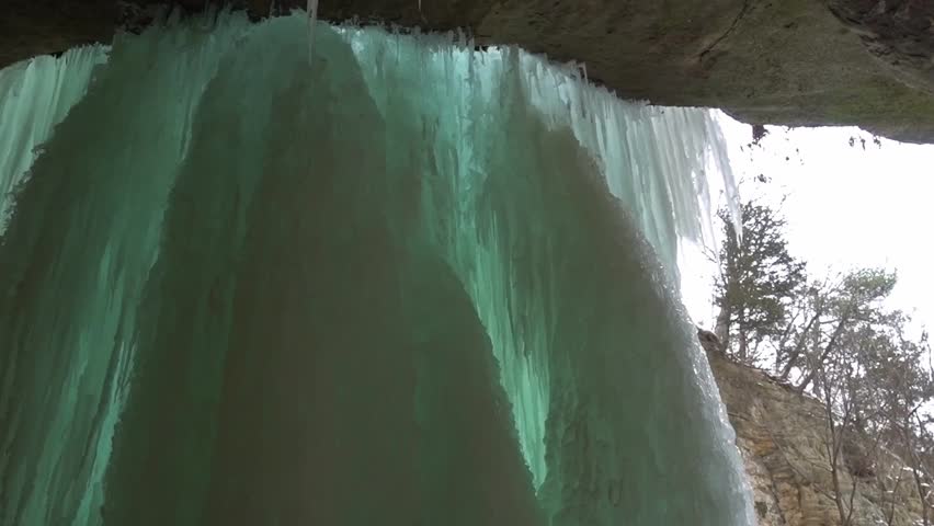 A view of the frozen waterfall at Lasalle Canyon at Starved Rock State Park in Illinois