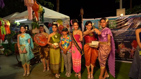 A group of wonderful Ladyboys on the waterfront in Pattaya, Suanthai. Pattaya, Thailand, 02.04.2019