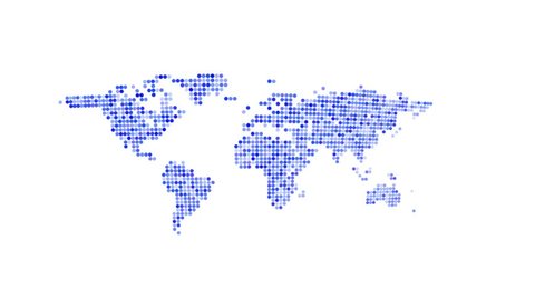 Digital blue world map motion on white background. 