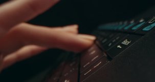 Extreme Macro of Human Hands on Keyboard. Video Record. 4K.