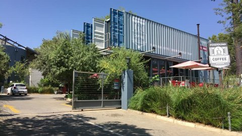 Johannesburg, South Africa, 27th March - 2019: Exterior of coffee shop made from shipping containers