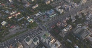 Almaty city, aerial video filming and cities on the background of mountains