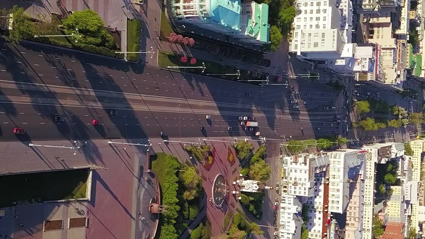 Panorama of the central street of the city of Yekaterinburg. Lenin Avenue stretches through the historic core of Russia