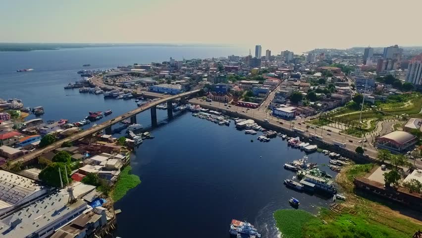 Daytime in the city of Manaus, Brazil. Aerial shot.