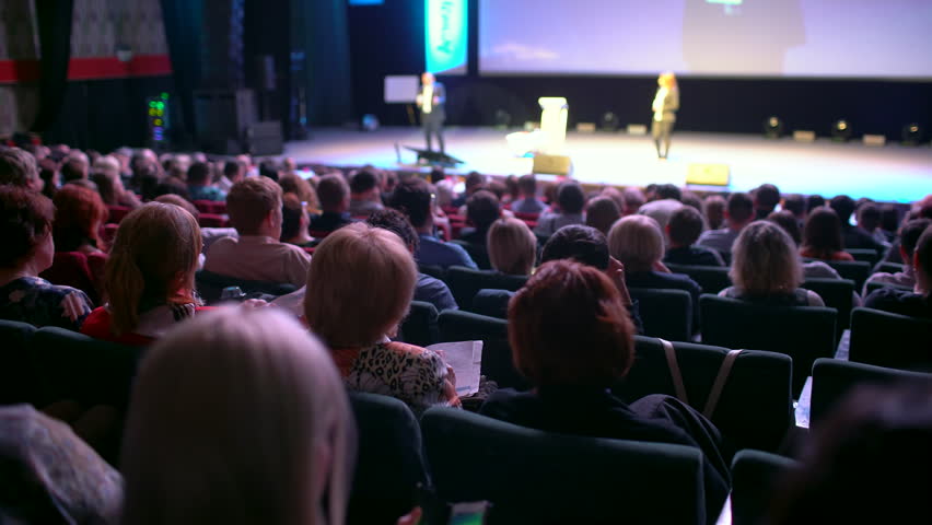Seminar audience from stage, business people conference meeting congress coach speaker group businessman forum training studying seminar, speech person about management economics politics problem 4 K | Shutterstock HD Video #1026900161