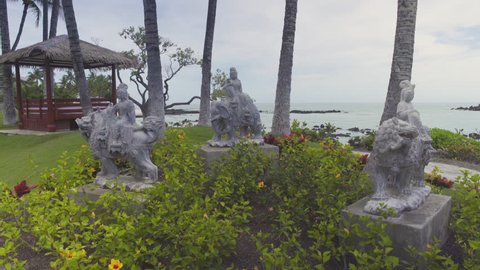 Waikoloa Village, Hawaii / United States - 04 22 2018: Hawaii, Waikoloa Village, April 2018 - Hilton Resort Diety Statues