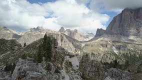 Drone aerial video of Dolomites special rocks at summer season in the Cortina D'Ampezzo area.