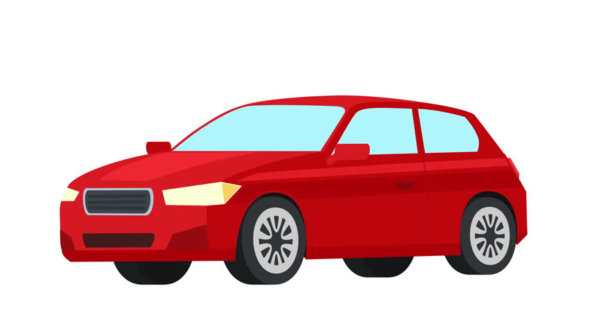 Cartoon Isolated Red Car Flat Stock Footage Video (100% Royalty-free