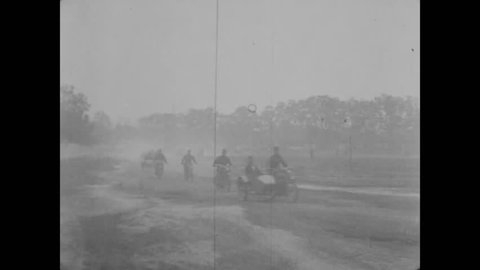 CIRCA 1919 - Men of the US Army's 17th Field Artillery undergo road tests on motorcycles and sidecars.