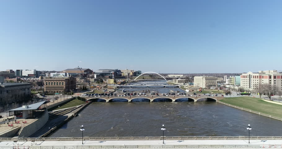 Aerial Drone Des Moines Iowa City Skyline