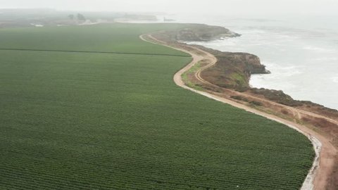 Aerial view of Farm off the coast off of High way 1 in Northern California