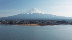 4k aerial video of Mt Fuji and Kawaguchiko in Japan