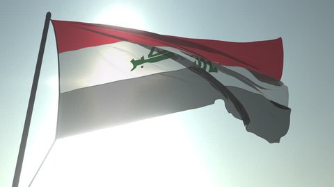 Waving flag of Iraq against shining sun and sky. Realistic loopable 3D animation