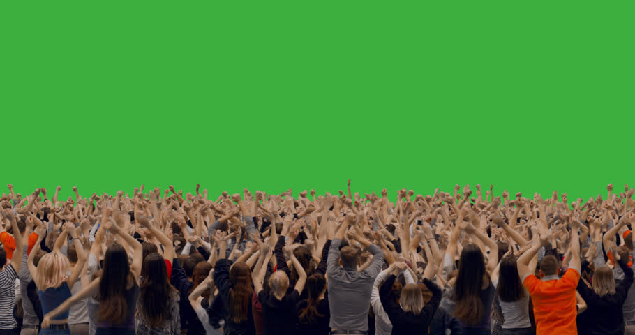 GREEN SCREEN CHROMA KEY Model released, back view of huge crowd jumping and cheering at a concert or a show. 4K UHD ProRes 4444