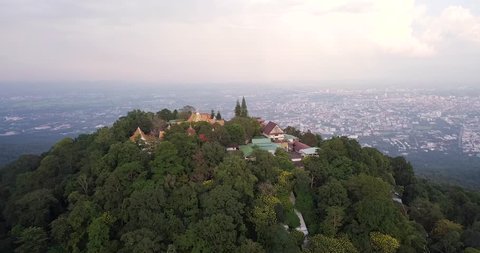 Aerial shot of Wat Phra That Doi Suthep located in Chiang Mai Province, Thailand.