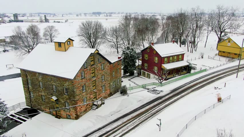Mascot Roller Mills, Ressler mill Pennsylvania in winter, built in 1737 and operating still nowadays. A popular tourist attraction in Pennsylvania depicting traditional ways of life and farming