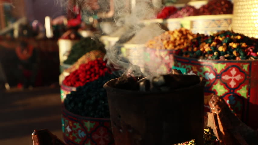Slowmotion shot of different spices and flavours on a market. Royalty-Free Stock Footage #1026985226