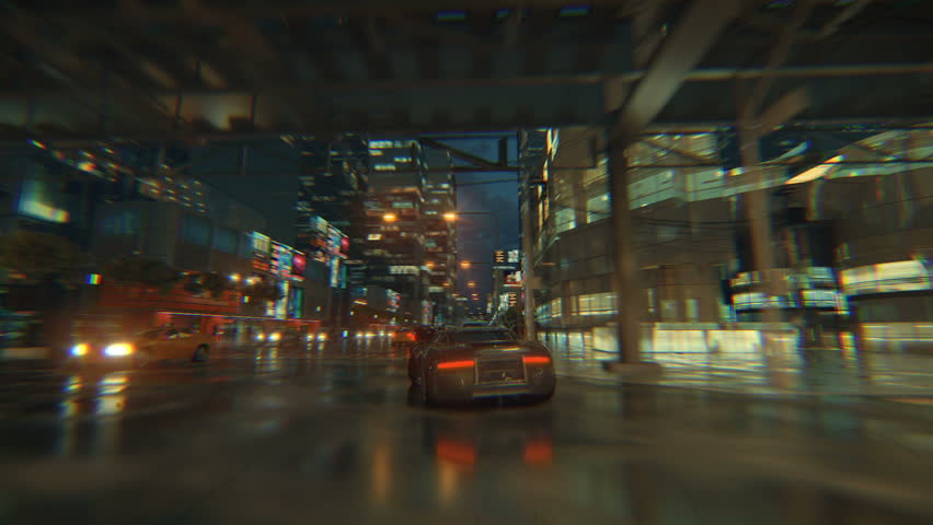 3d fake Video Game. Racing simulation. night city. lights after rain. part 2 of 2. | Shutterstock HD Video #1026988457