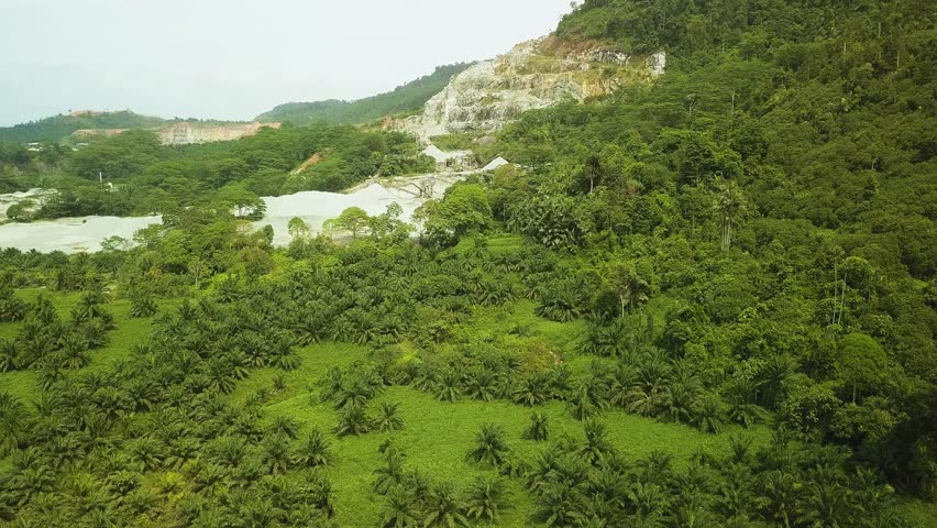 Aerial shot of mountain quarry and forest, Johor,Malaysia