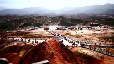 time lapse shot of China multi color mountain landscape at Danxia