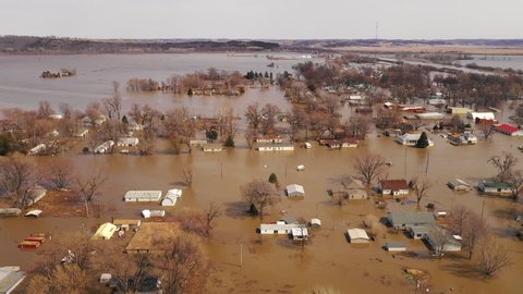 The Town of Pacific Junction Iowa is completely Submerged in the Flood of March 2019
