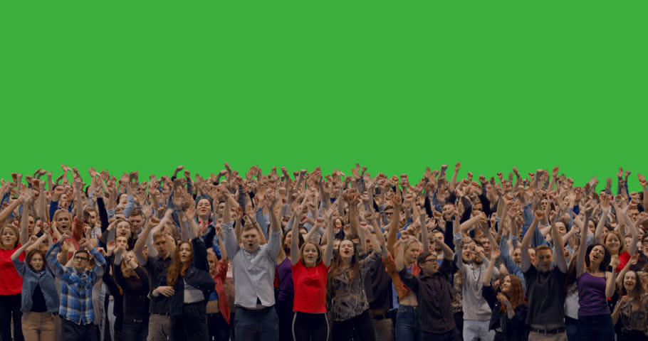GREEN SCREEN CHROMA KEY Model released, front view of huge crowd jumping and cheering at a concert or a show. 4K UHD ProRes 4444