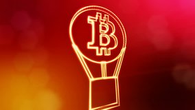 Sign of bitcoin in a hot air balloon. Financial background made of glow particles as vitrtual hologram. Shiny 3D seamless animation with depth of field, bokeh and copy space. Red v6 - Powered by Shutterstock - Get 15% off with code: PIKWIZARD15