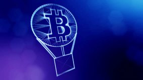 Sign of bitcoin in a hot air balloon. Financial background made of glow particles as vitrtual hologram. Shiny 3D loop animation with depth of field, bokeh and copy space. Blue v6 - Powered by Shutterstock - Get 15% off with code: PIKWIZARD15