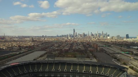 Chicago, Illinois / United States - April 1, 2019: White Sox Stadium - Push In [Aerial] [4K]