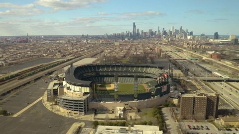 Chicago, Illinois / United States - April 1, 2019: White Sox Stadium - Circle Zoom In [Aerial] [4K]