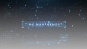 The animated inscription "TIME MANAGMENT” typing writing on digital gray background. Futuristic information technology concept. Digitalization of Information Flow Moving Through IT digital background. - Powered by Shutterstock - Get 15% off with code: PIKWIZARD15