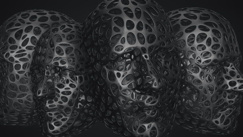 Animation rotation of abstraction heads. Animation of seamless loop.