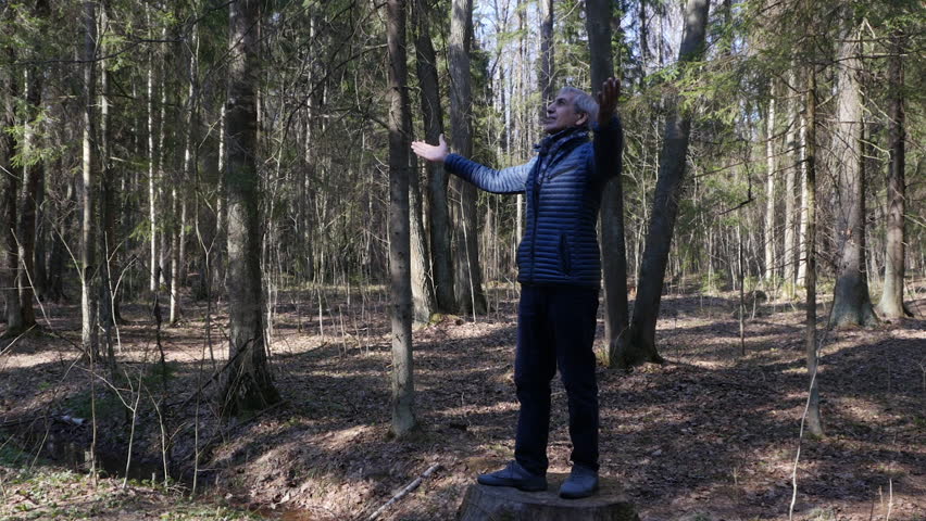 Old man walks in a spring Park on a Sunny day