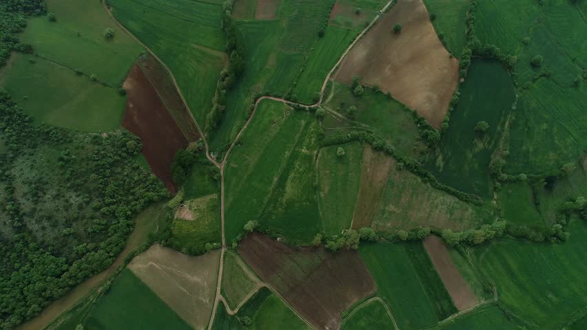 Aerial view of beautiful green fields in spring time, Turkey