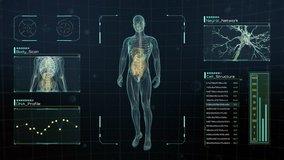 Analysis of Human Male Anatomy Scan on Futuristic Touch Screen Interface showing bones, organs, and neural network activity. Concept: In the Near Future of Medicine and Healthcare. - Powered by Shutterstock - Get 15% off with code: PIKWIZARD15