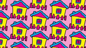 kids drawing pop art seamless background with theme of House