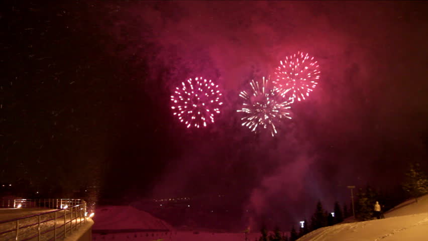 celebration of fireworks in winter