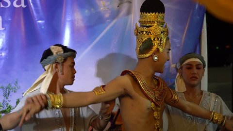 Nice Thai ladyboy in national costume, Suanthai. Pattaya, Thailand, 03.04.2019