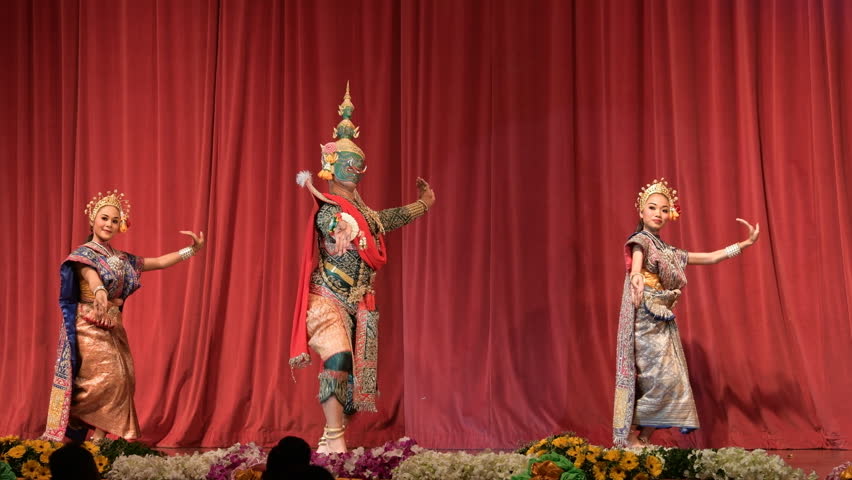 LOPBURI, THAILAND - FEBRUARY 28 : The unidentified Thai dancers perform Khon, The high art of Thai, at National Education Conference on Performing Arts on February 28, 2019 in Lopburi, Thailand. | Shutterstock HD Video #1027087367