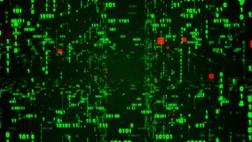 Digital fly binary code background loop. Data binary code network. 4K loop animation. Green version. See more video in my portfolio