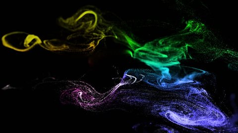 4k glow particles move in a stream of liquid in front of the camera in slow motion. 3d ink effect for luminous particles, advection. Use luma matte as alpha channel to cut particles. Multicolored 17