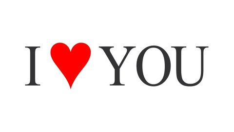 Animated “I love you” -text with heart symbol appears on the screen