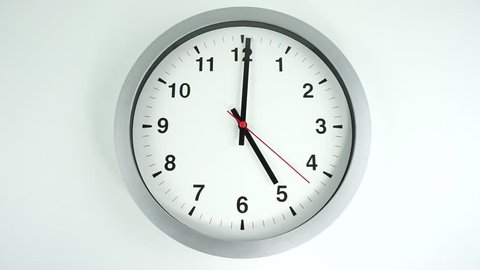 Time out, Clock display showing time 05.00 am, wall clock Red second hand minute Walk slowly, Time concept.